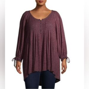 Terra & Sky Rib Baby Doll Henley 2X